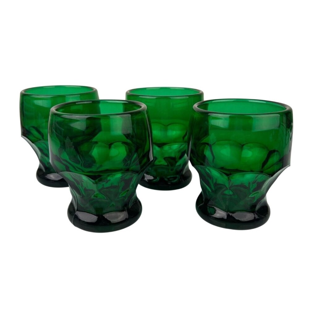 Vintage Mosser Glass Georgian Emerald Green Tumblers Set of 4 Honeycomb